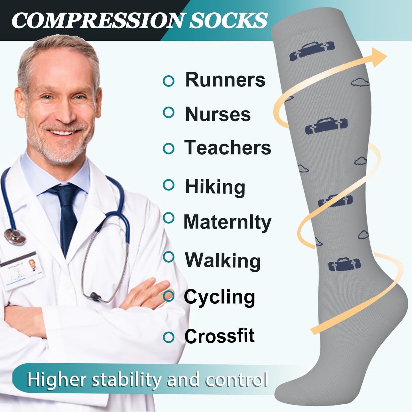 ACTINPUT 8 Pairs Compression Socks for Women & Men,Support Compression Stockings for Medical Running Athletic