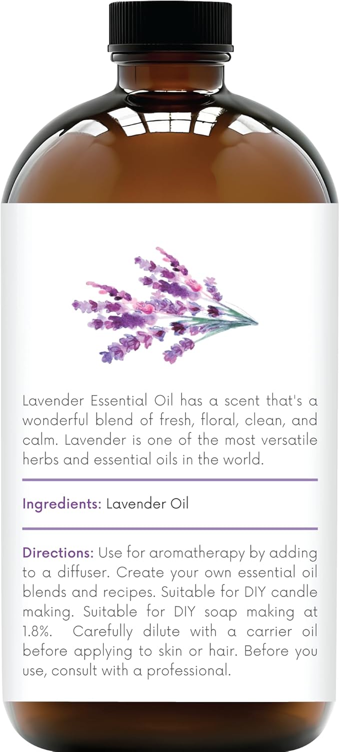Handcraft Blends Lavender Essential Oil in Glass Bottle – Huge 16 Fl Oz – 100% Pure and Natural – Premium Grade Oil for Diffuser and Aromatherapy, Skin, Massage, Candle and Soap Making Fragrance