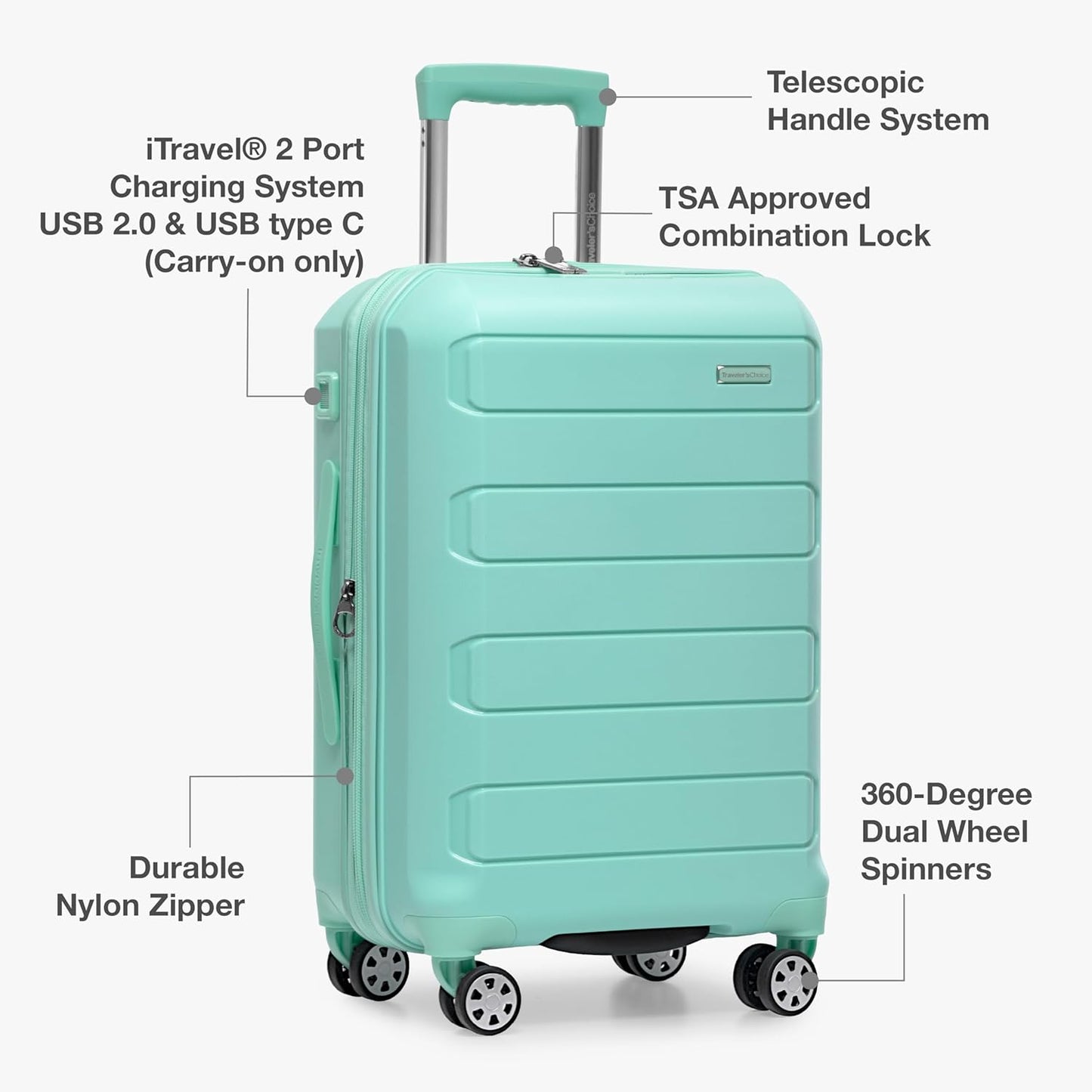 Traveler's Choice Pagosa Indestructible Hardshell Expandable Spinner Luggage, Mint, 26-Inch Medium