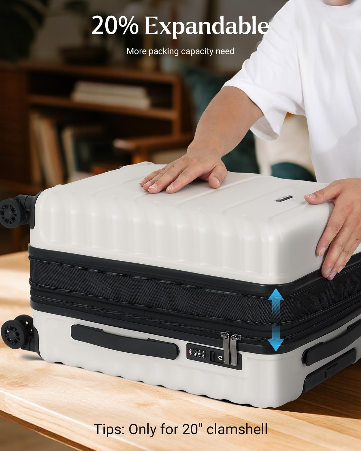 Luggage Sets 2 Pieces, 20/28 Inch PC Hardshell Suitcase with Spinner Wheels, 20 Inch Expandable Clamshell Carry On Luggage and 28 Inch Aluminum Frame Top Opening Checked Luggage (White)