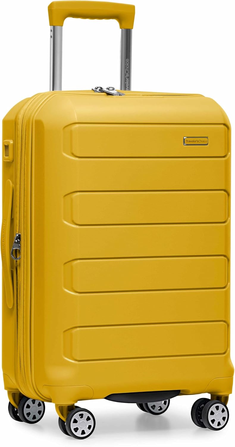 Traveler's Choice Pagosa Indestructible Hardshell Expandable Spinner Luggage, Yellow, 22-Inch Carry-on