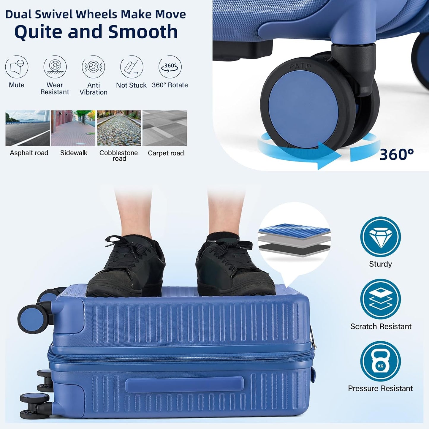 Hard Shell Suitcases Expandable Travel Luggage Sets 2 Piece, Carry on and Check in Luggage Lightweight Suitcase Set 2 Piece with Wheels Cup Holder Charger Built in (Interstellar Blue, 20/28)