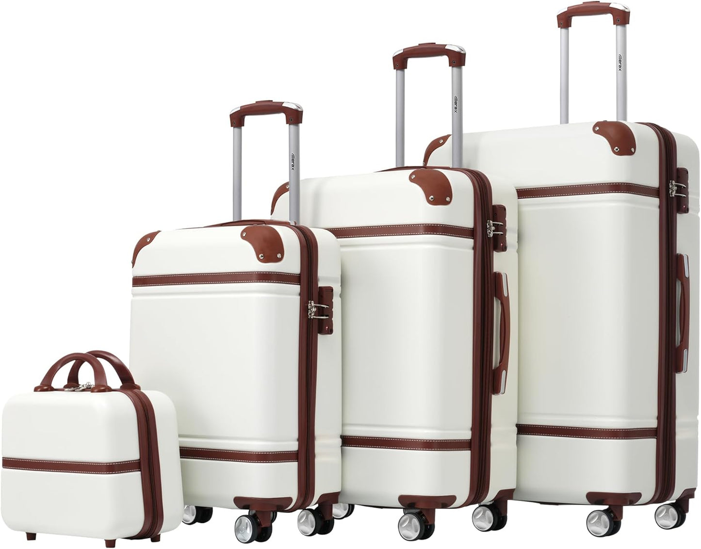 Merax Luggage Set 3 Piece Suitcase Set with 1 Cosmetic Case Expandable Spinner Wheels Vintage Luggage Sets(White,20"+24"+28")