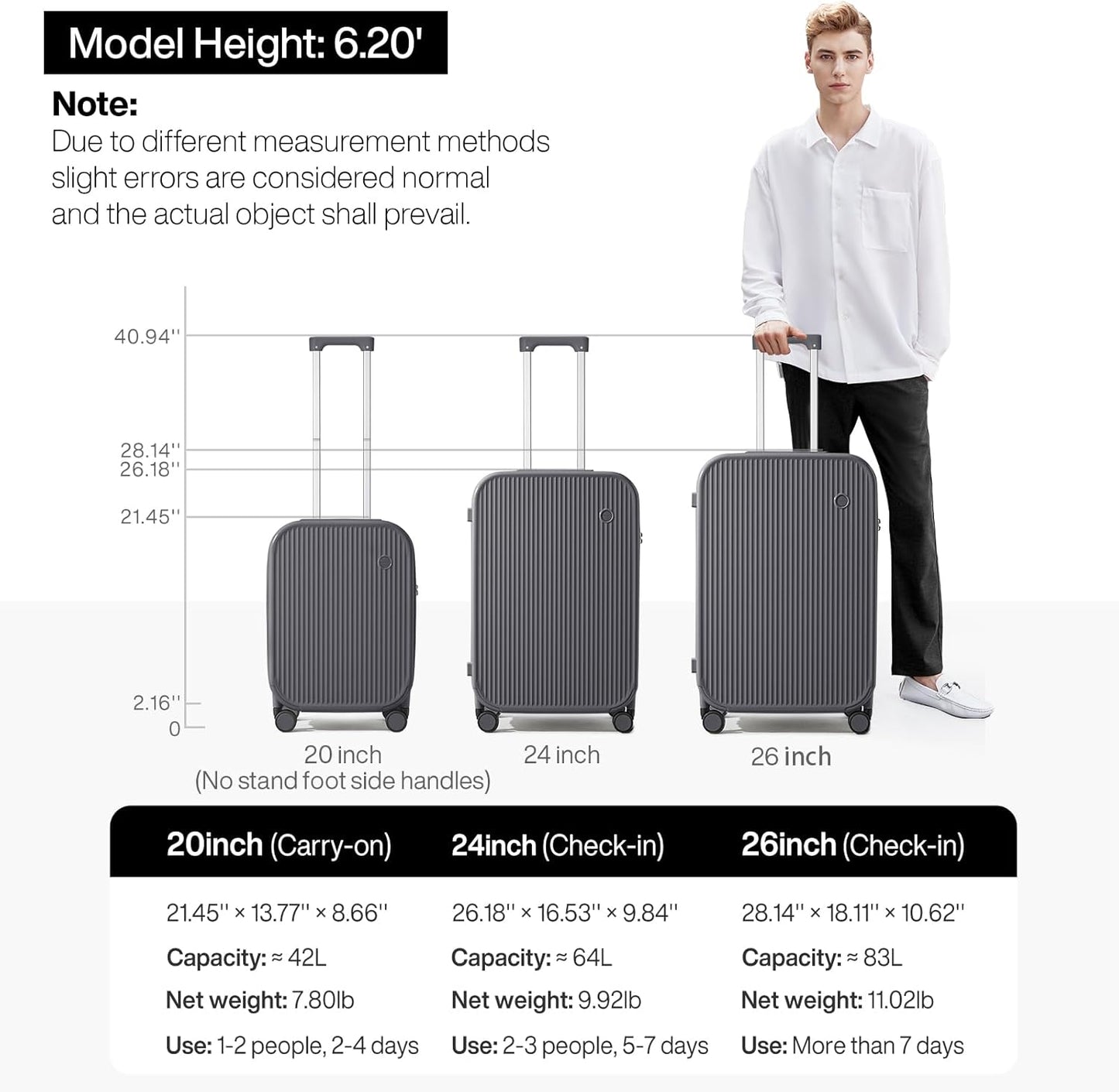 mixi Checked Luggage with Cup Phone Holder Hard Shell Rolling Travel Suitcase with Spinner Wheels,26 Inch Rock Grey