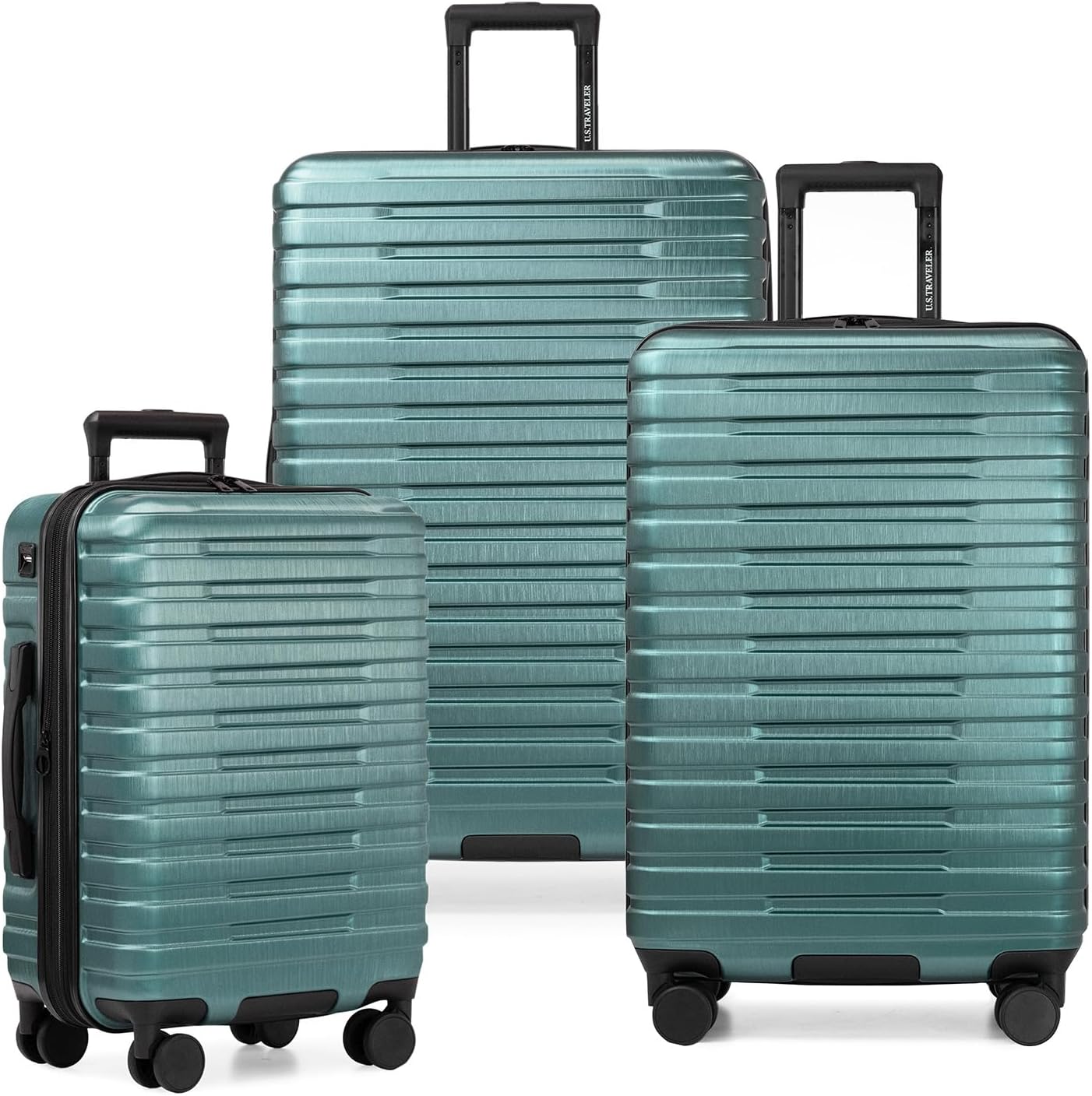 U.S. Traveler Boren Hardside Spinner Luggage With Aluminum Handle, Teal, 3-Piece Set