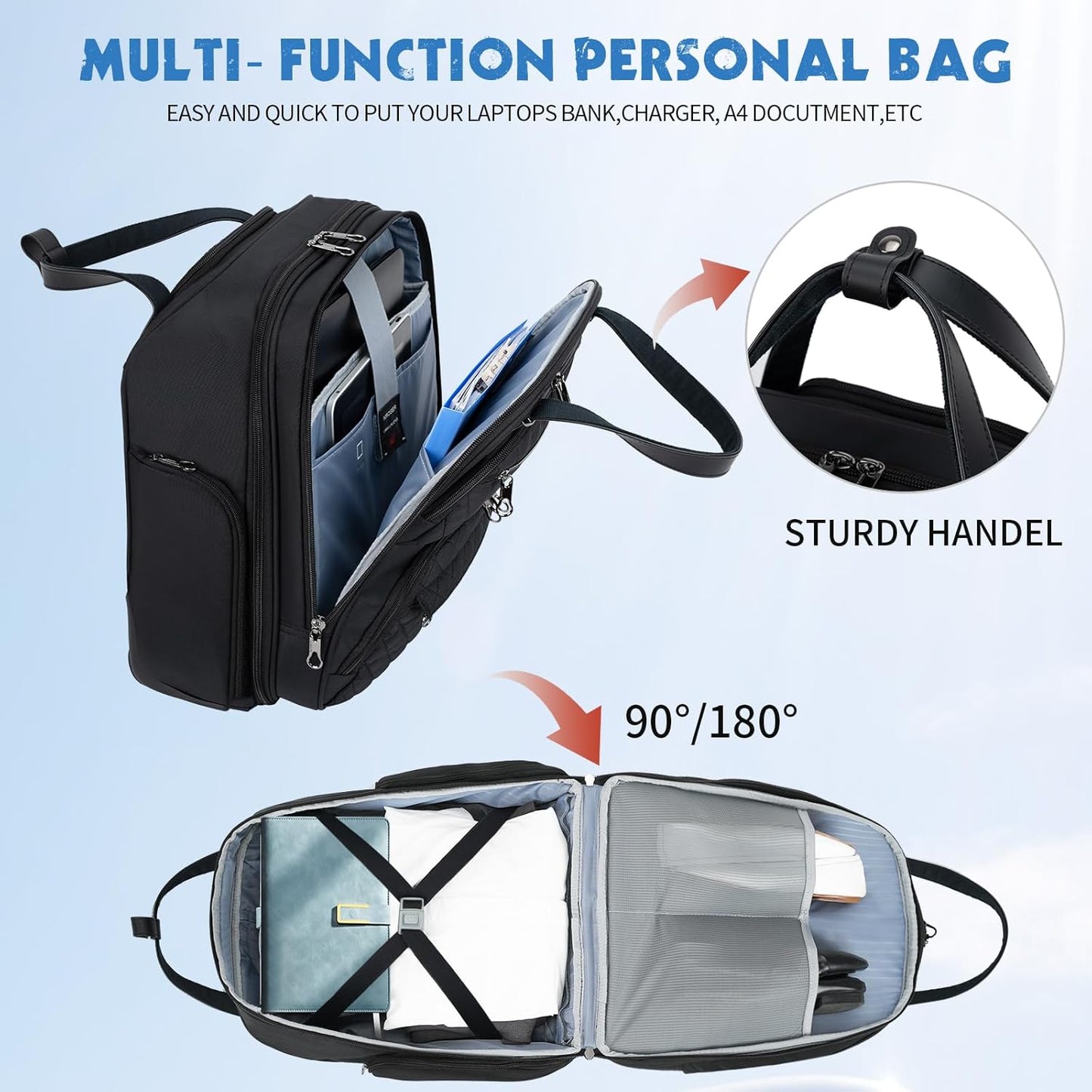 KROSER Carry On Underseat Multi-functional, 16-inch Underseater Lightweight Overnight Suitcase for Men Women, Black