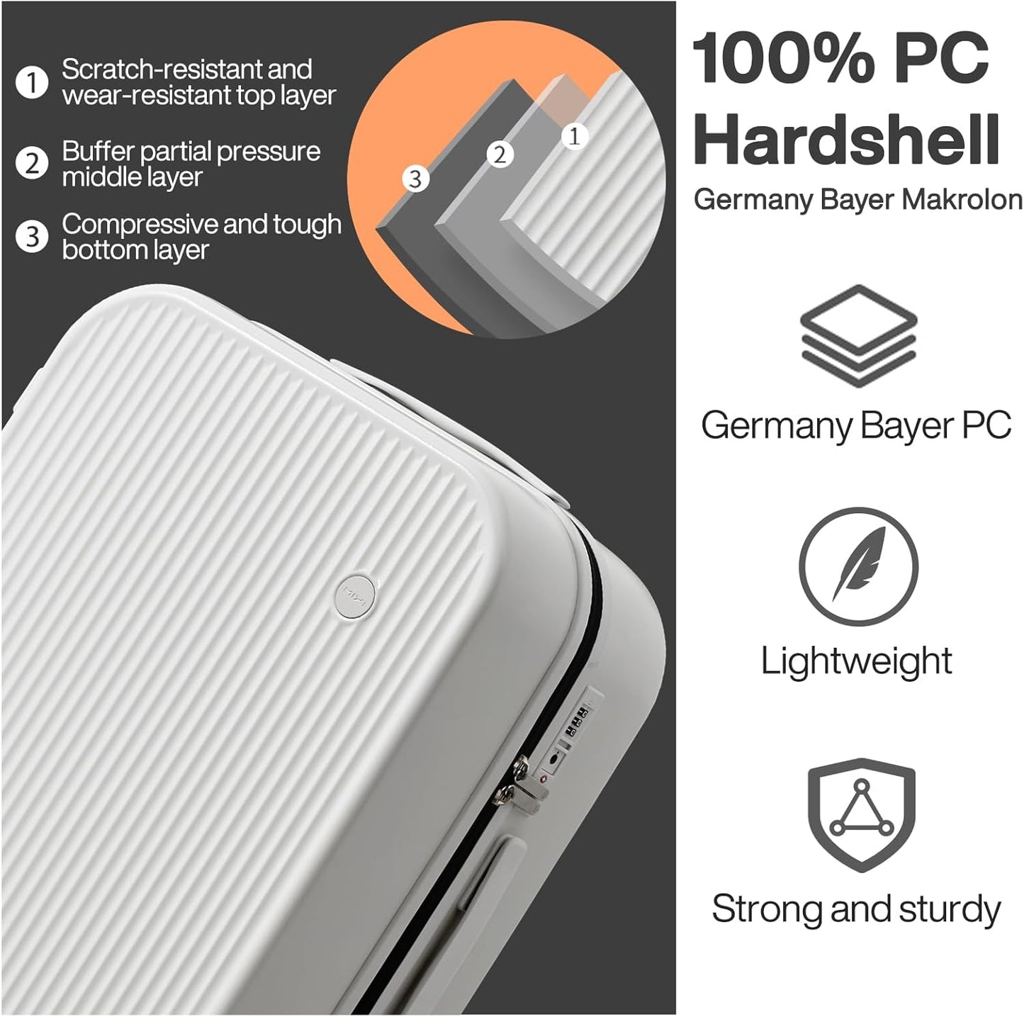 mixi 26 Inch Large Checked Luggage PC Hardshell Suitcases with Wheels for Travel Woman Men, Smoke White