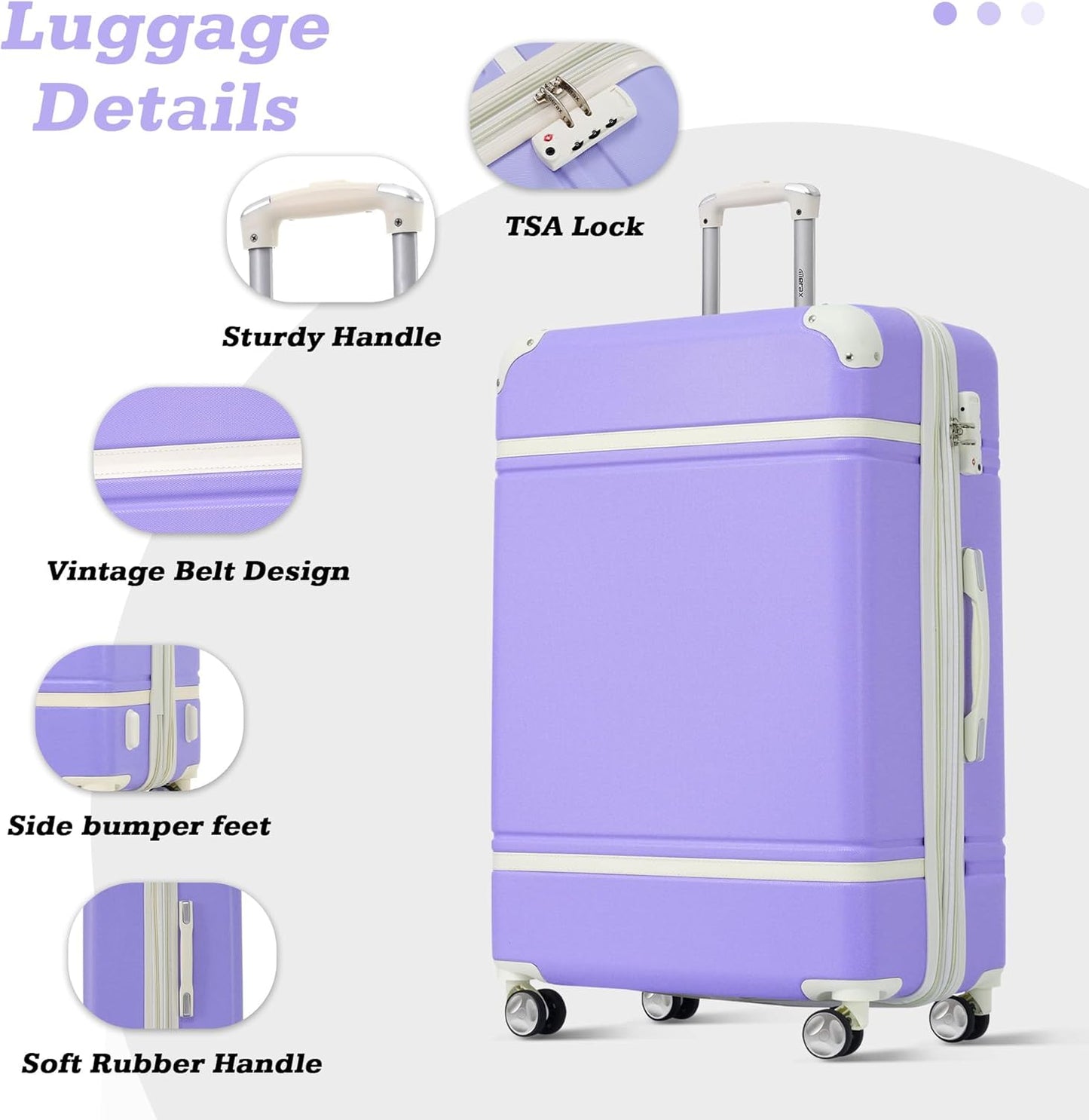 Merax Suitcase Set 28 inches Expandable Luggage with TSA Lock Spinner Wheels Hardshell Lightweight Vintage Luggage with Travel Bag,Purple