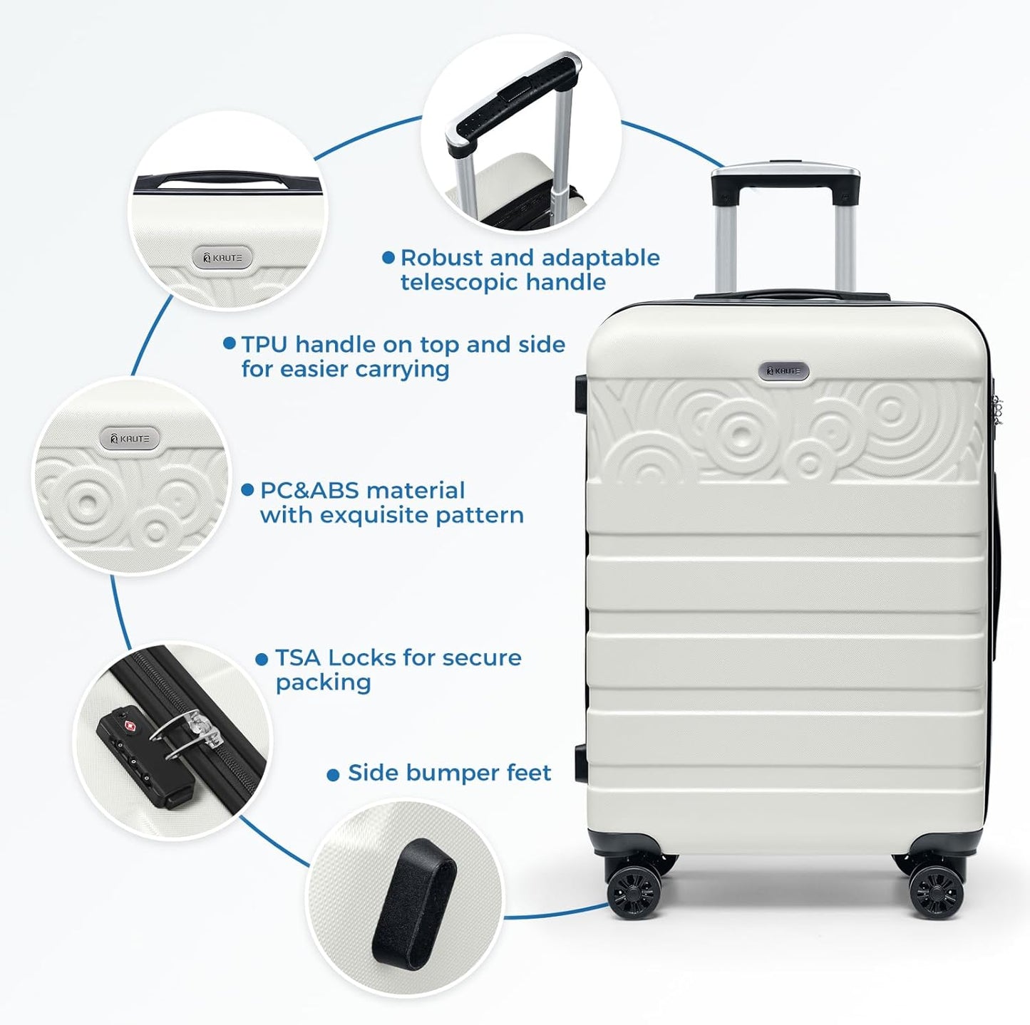Krute Checked Luggage 24 Inch Suitcases with WheelsLightweight PC ABS TSA Lock Hard Side Travel Suitcase