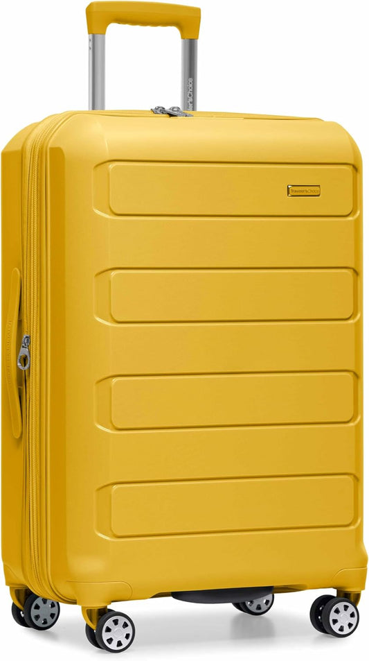 Traveler's Choice Pagosa Indestructible Hardshell Expandable Spinner Luggage, Yellow, 26-Inch Medium