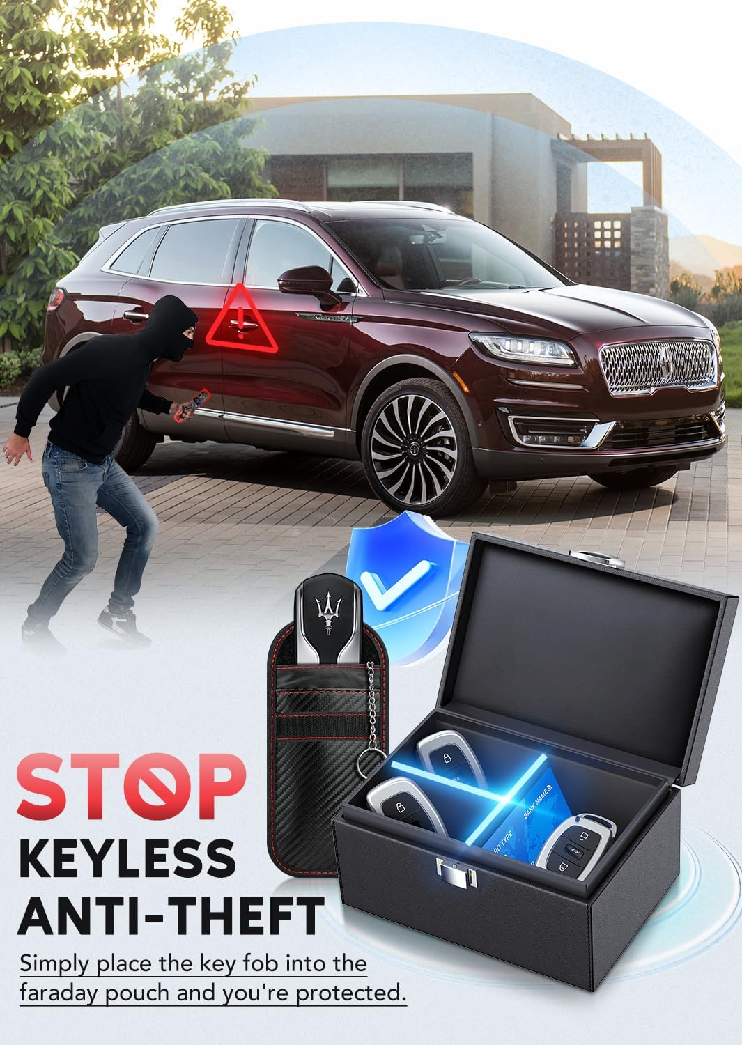 Faraday Box for Car Keys, Key Fob Signal Blocker RFID Box for Car Keys, Faraday Key Fob Protector Signal Blocking Box