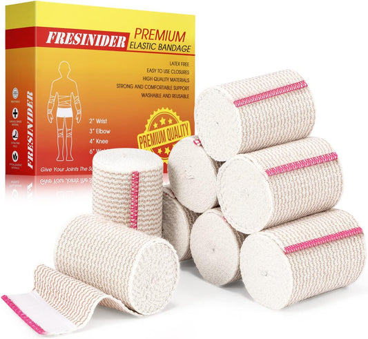FRESINIDER Premium Elastic Bandage Wrap, 8 Pack 3" Cotton Latex Free Compression Bandage Wrap with Touch Closure at Both Ends, Support & First Aid for Sports, Medical, and Injury Recovery