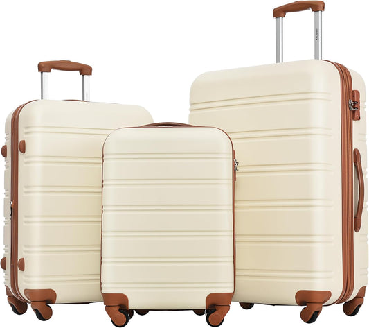 Merax Luggage sets of 3 Piece Carry on Luggage Airline Approved,Hard Case Luggage Expandable Checked Luggage Suitcase Set with Wheels(White)