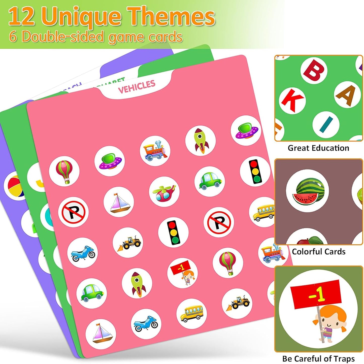 Matching Memory Game for Kids Ages 4-8, Flip to Win Wooden Board Games Travel Toys for 3 4 5 6 7 8 Years Old Boys Girls, Road Trip Essentials, Airplane, Car Activity Halloween