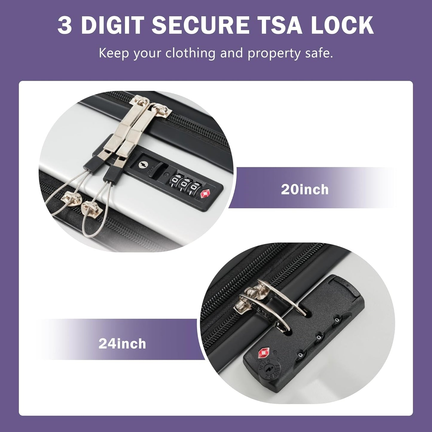 Merax Luggage Sets 2 Piece Front Opening, Hardside Lightweight Carry on Suitcase with USB Port,Durable Expandable Luggage with Bags Spinner Wheels and TSA Lock,White Grey