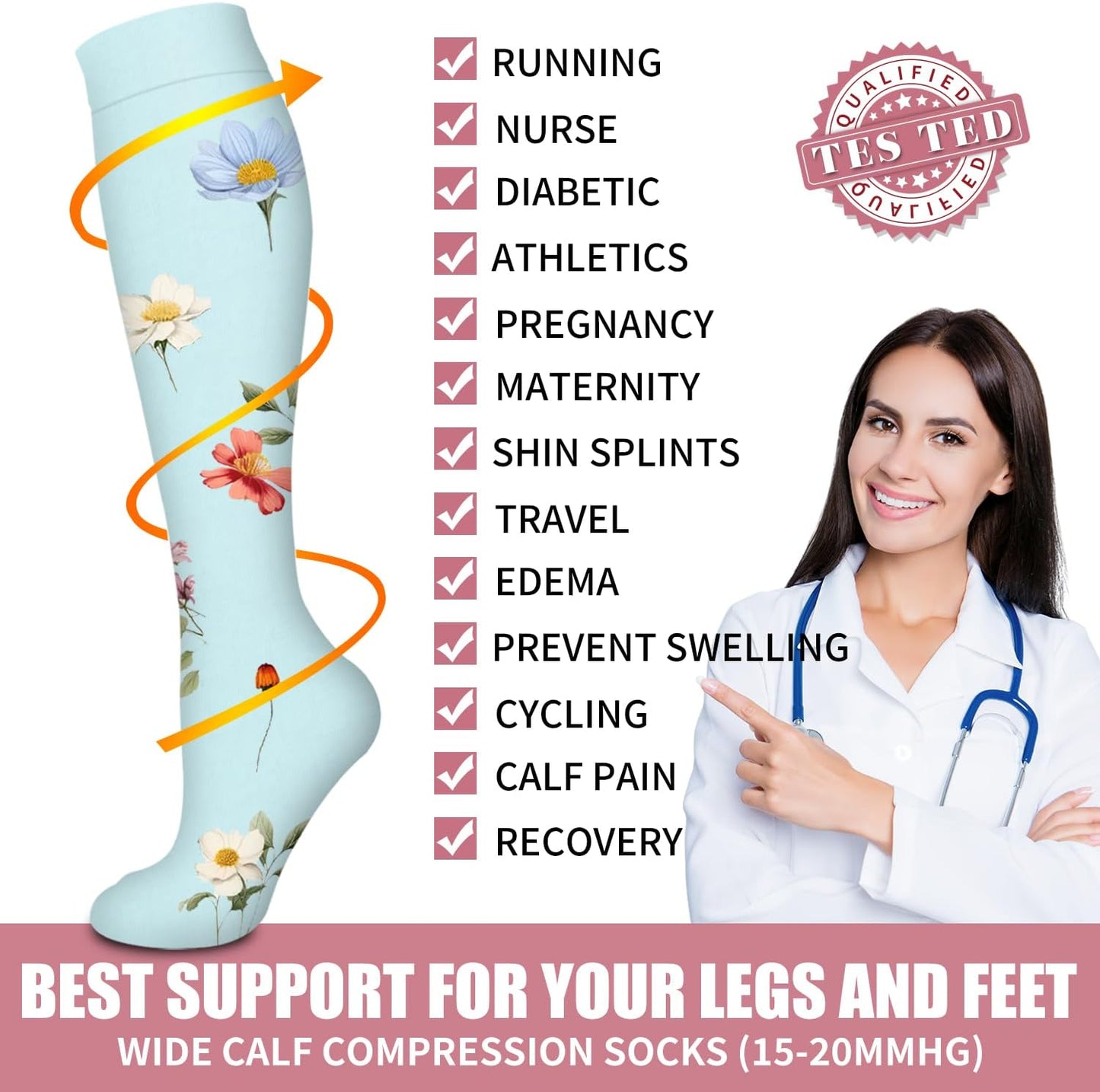 Bluemaple Compression Socks for Women & Men Circulation (6 Pairs) 15-20 mmHg is Best Support for Athletic Running Cycling