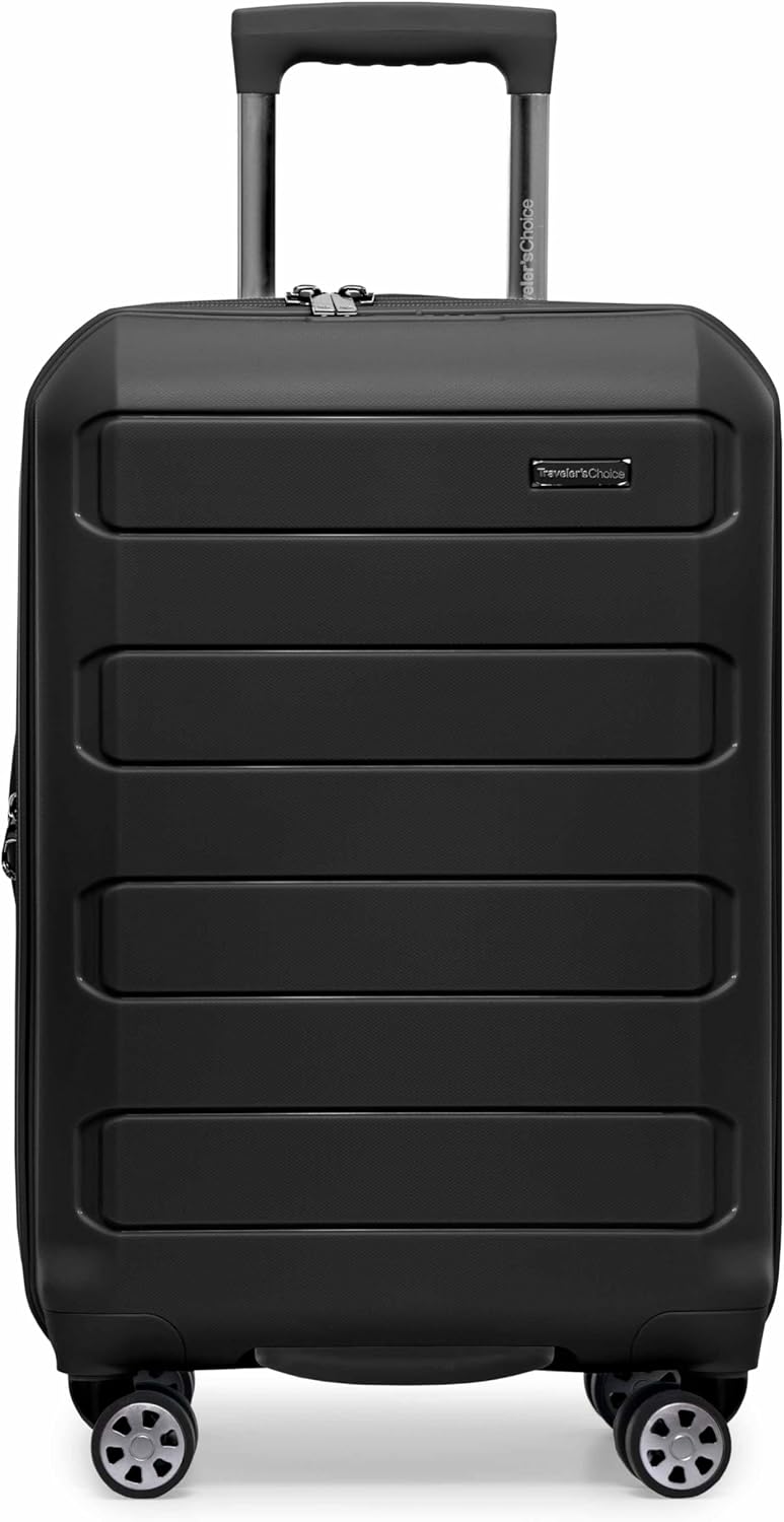 Traveler's Choice Pagosa Indestructible Hardshell Expandable Spinner Luggage, Black, 22-Inch Carry-on