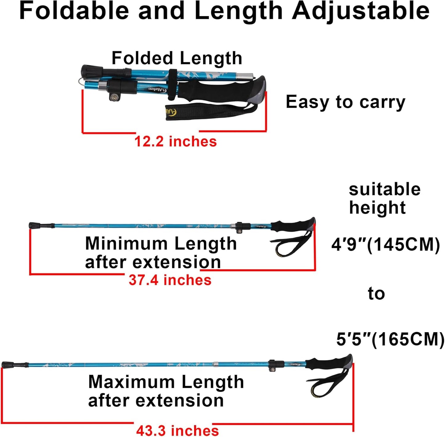 Lightweight Collapsible Trekking Pole - 7075 Aluminum Adjustable Walking Stick for Hiking & Travel, Foldable Quick-Lock Design, Single Pole for Adults & Seniors