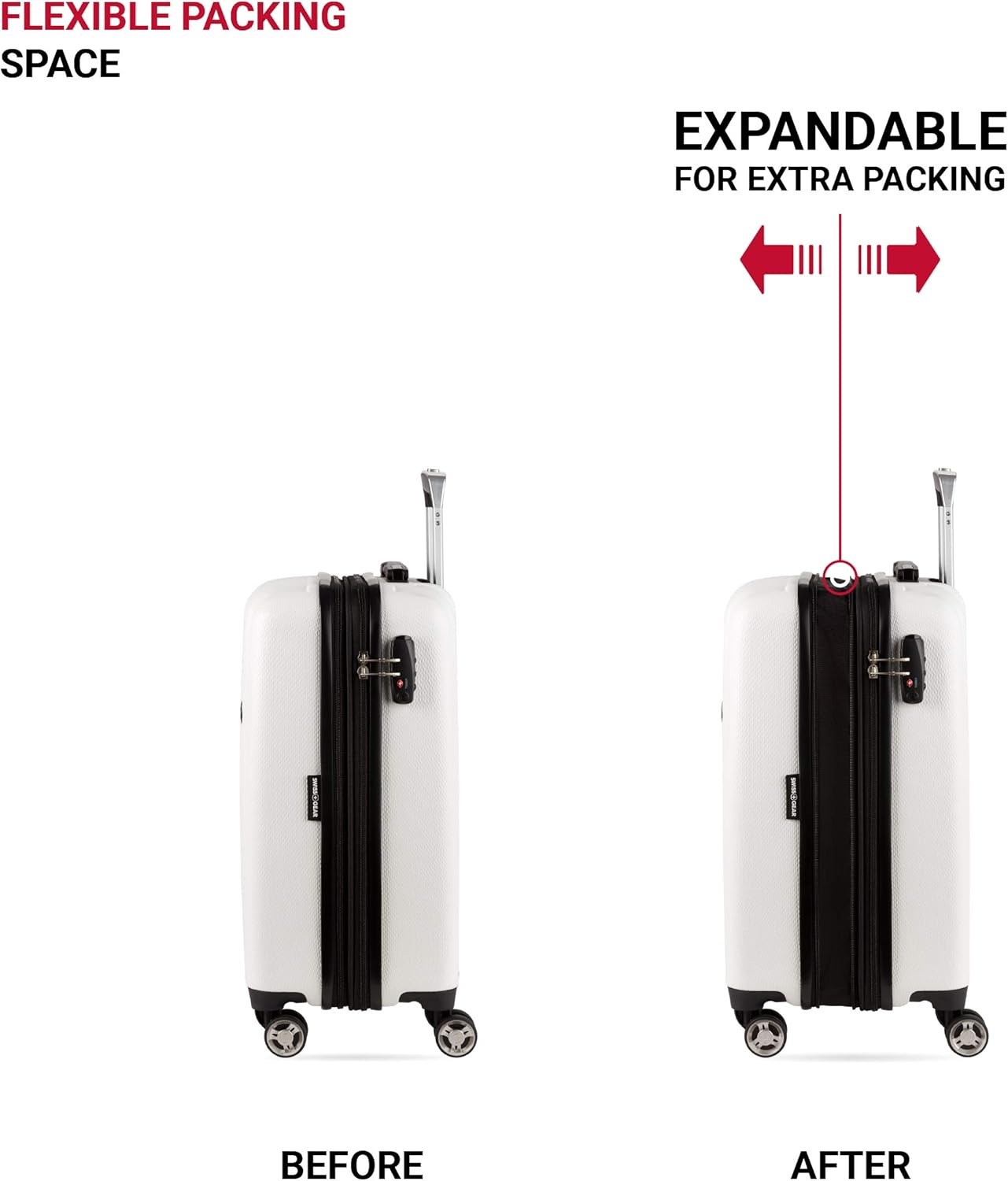 SwissGear 7272 Energie Expandable Hardside Luggage with Spinner Wheels and TSA Lock, White, Carry-On 19-Inch
