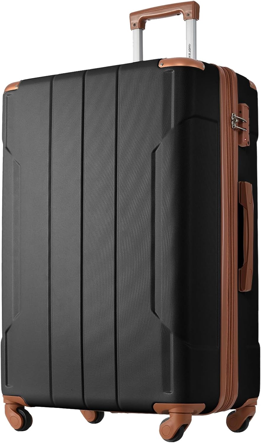 Merax 28 Inch Checked-Large Luggage with Wheels Aluminum Alloy Corner Hard Shell Suitcase TSA Luggage Suitcases for Travel Woman Men(Black Brown)