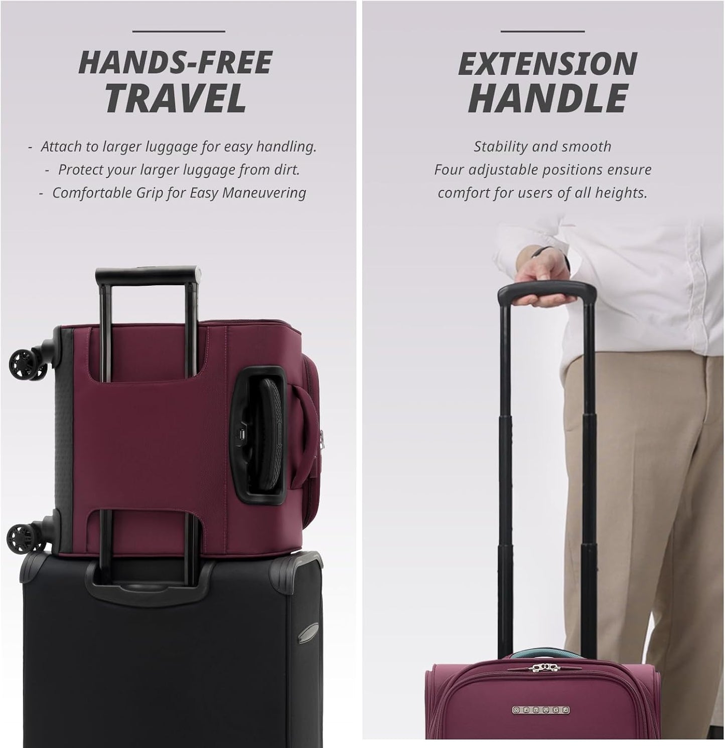 Verage Under Seat Luggage with Wheels, Softside Small Suitcase Spinner Carry On Luggage Bags for Airlines Airplanes Short Trip Men Women (Grape red, 14.5-Inch Plus Underseat)