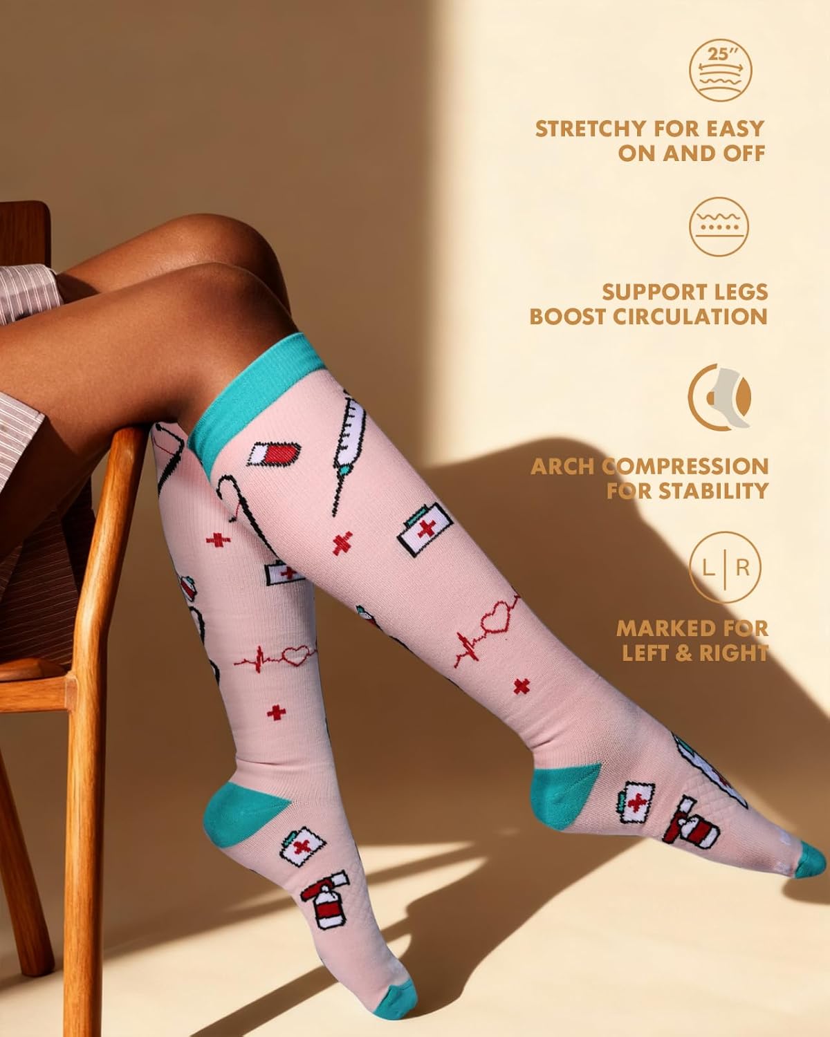 Cotton Compression Socks for Women Men - 2 Pairs 20-30mmHg Circulation Grid Arch Support Socks, Breathable