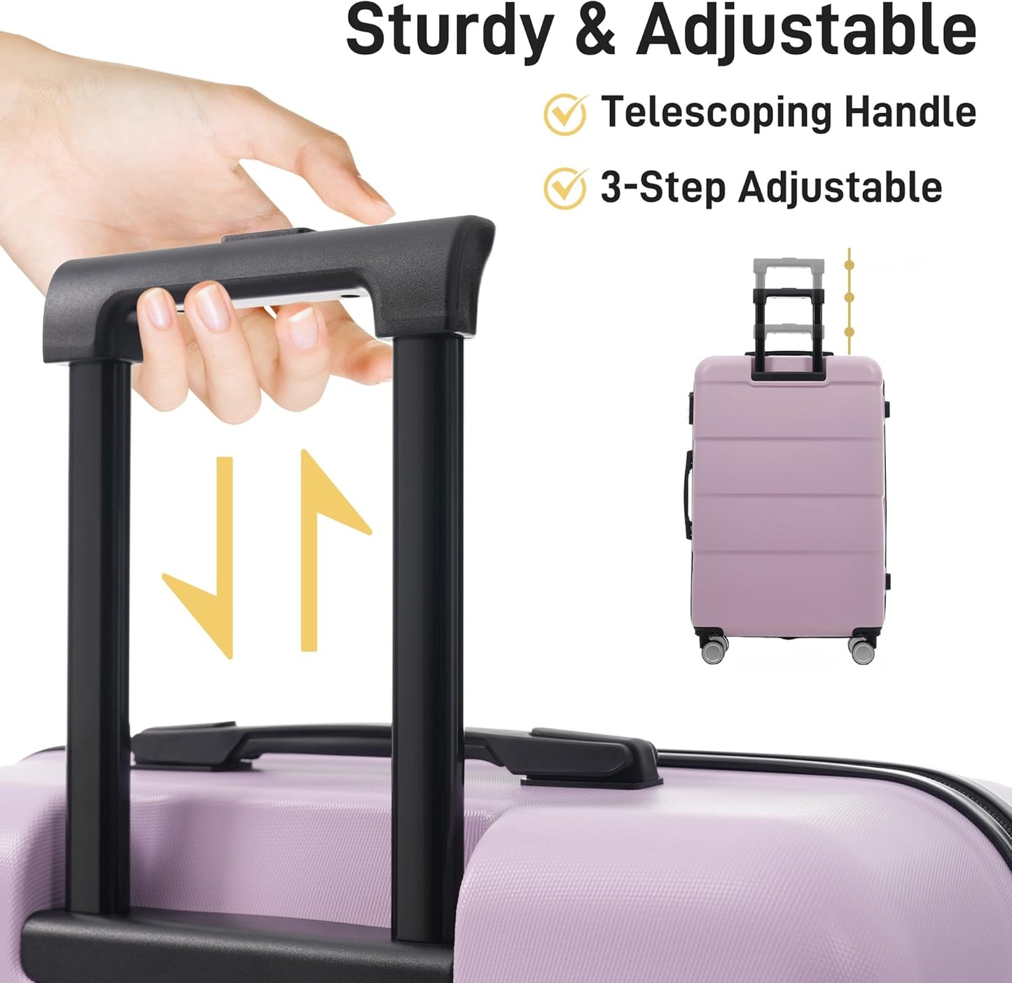 Merax Luggage Sets 3 Piece, Suitcases with Spinner Wheels, Lightweight Travel Luggage with Lock, ABS Hardshell Suitcase Set 20/24/28 IN,Pink Purple