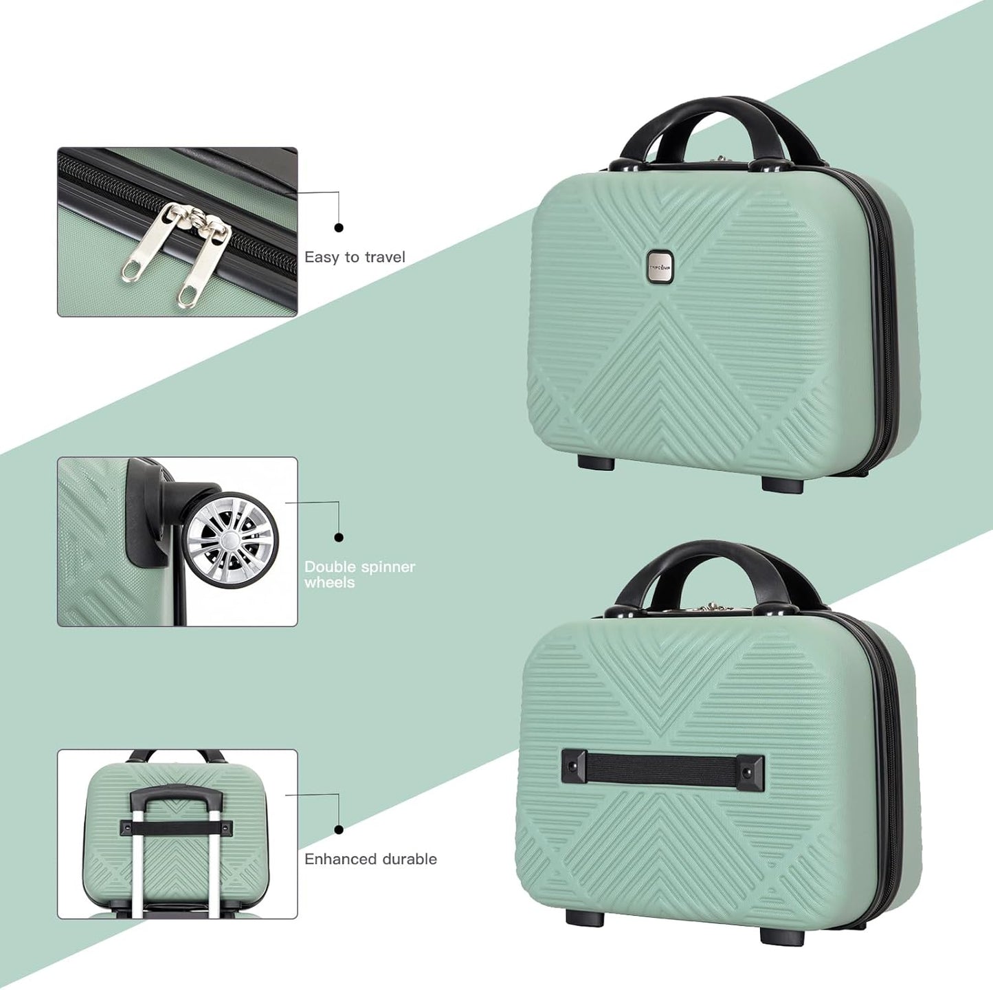 2 Piece Carry on Luggage Set, Airline Approved 20 Inch Luggage with Cosmetic Case Hard Shell Suitcase with Spinner Wheels, Olive Green