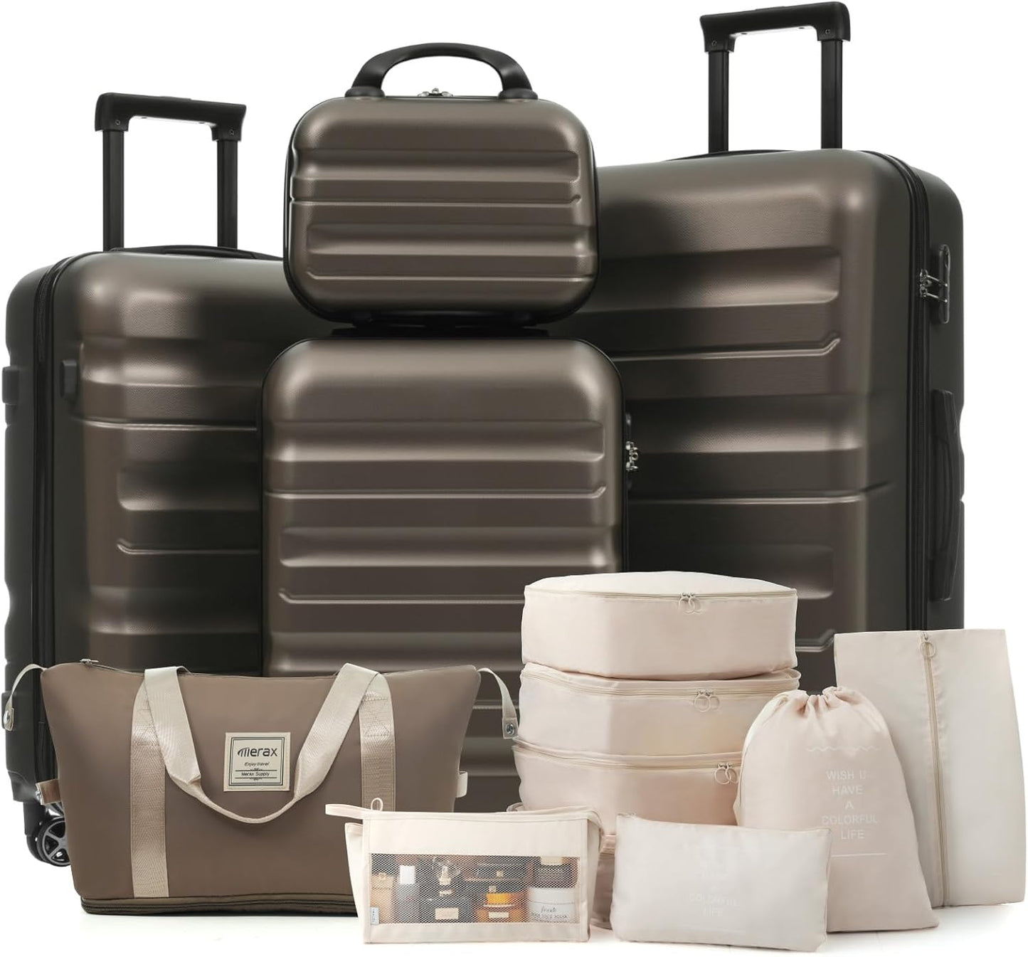 Merax Luggage Set 13 Piece, Hardshell ABS Suitcases with 8 Silent Spinner Wheels, Durable and Lightweight Travel Luggage for Family Trips