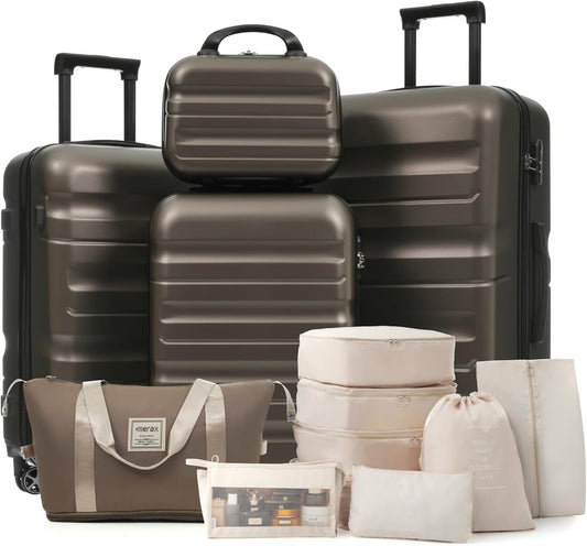 Merax Luggage Set 13 Piece, Hardshell ABS Suitcases with 8 Silent Spinner Wheels, Durable and Lightweight Travel Luggage for Family Trips