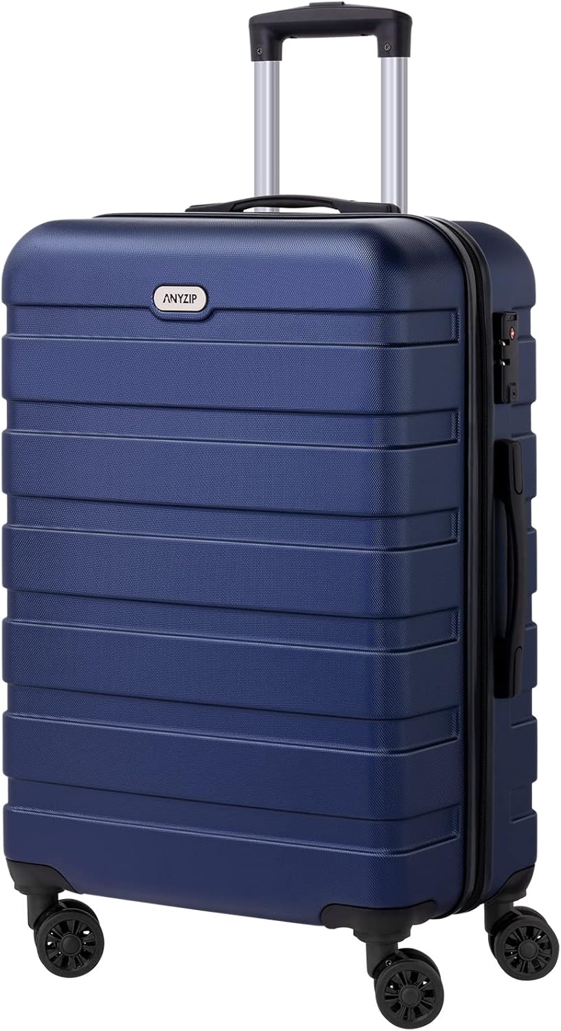 AnyZip Luggage PC ABS Hardside Lightweight Suitcase with 4 Universal Wheels TSA Lock Checked-Medium 24 Inch Dark Blue