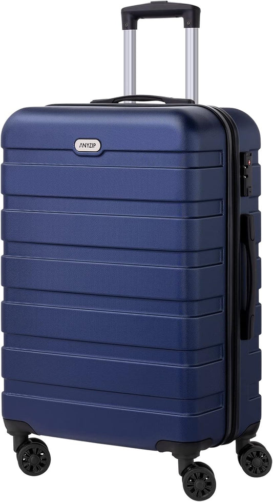 AnyZip Luggage PC ABS Hardside Lightweight Suitcase with 4 Universal Wheels TSA Lock Checked-Medium 24 Inch Dark Blue