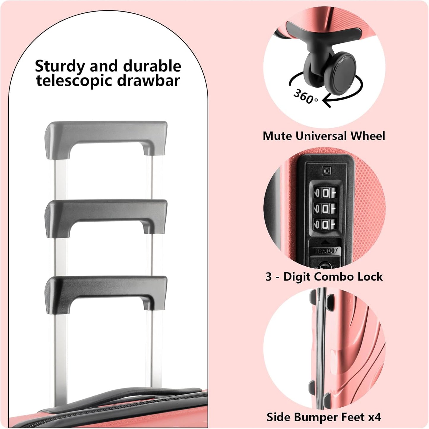 20-inch Carry-On Luggage with TSA Lock & 360° Spinner Wheels, 7.7 lbs, Scratch and Water Resistant - Ideal for Business Travel Suitcase(Pink)
