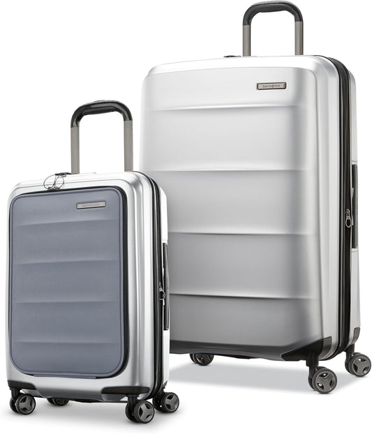 Samsonite 2 Piece Luggage Set with 21/28” Hardside Lightweight Octiv (Carry-On Pro with Front Pocket & Large Checked) Expandable, Four Spinner Wheels, Adjustable Handle, TSA Approved Lock - Silver