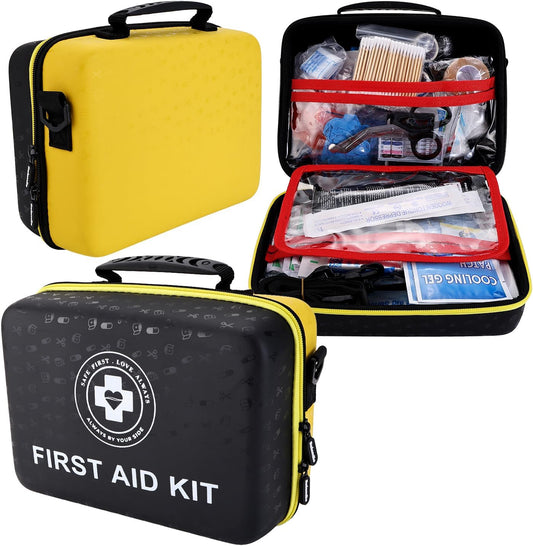 Emergency First Aid Kit 410 PCS – Hard Shell Dual-Color Survival Kit with Glow Interior for Home, Car, Camping & Outdoors
