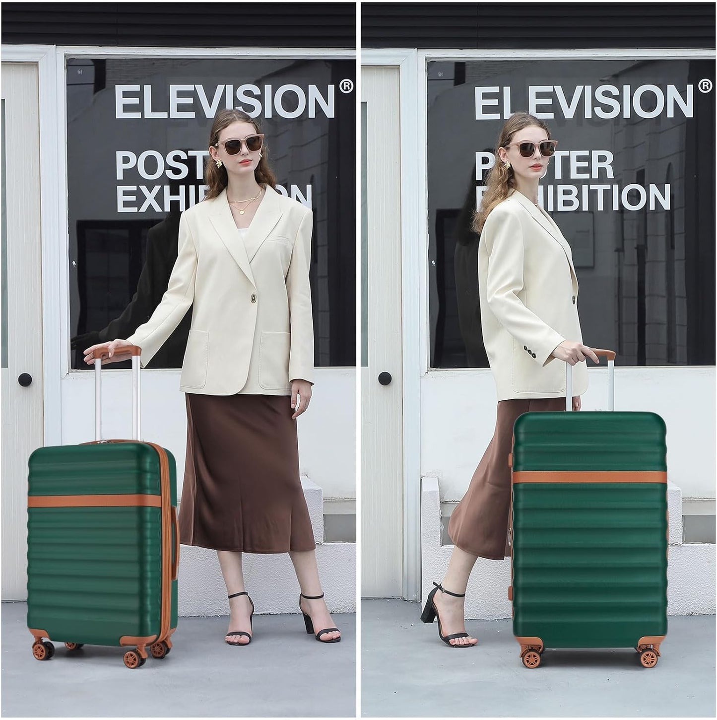 Kono Expandable 28 Inch Large Checked Luggage: ABS+PC Hardside Trolley Travel Case - Hard Shell Suitcase with TSA Lock,Green