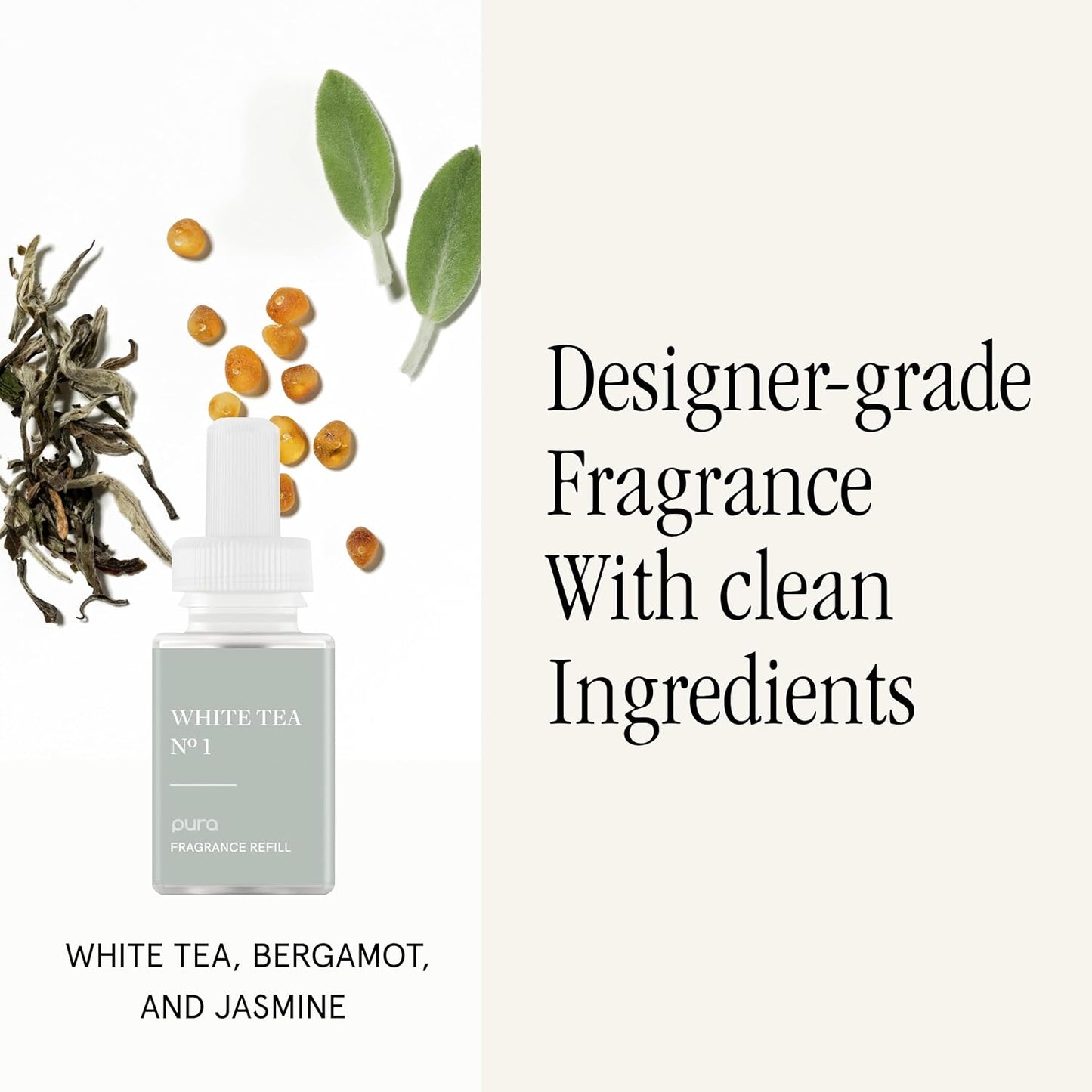 Pura Mini Smart Fragrance Diffuser for Small Spaces Adjustable Smart Home Device with LED Light & Automatic Vial Detection - Includes 1 Scent Refill; White Tea no.1