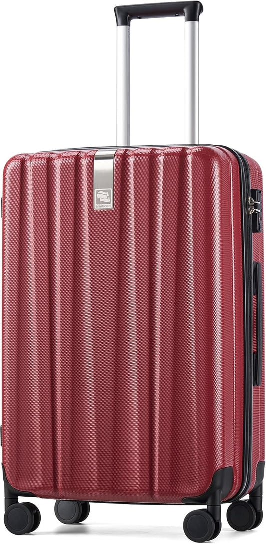 Hanke 24 Inch Luggage Suitcases With Spinner Wheels Lightweight PC Hard Shell Rolling Suitcase With Travel Lock,Checked-Medium 24-Inch （Burgundy）
