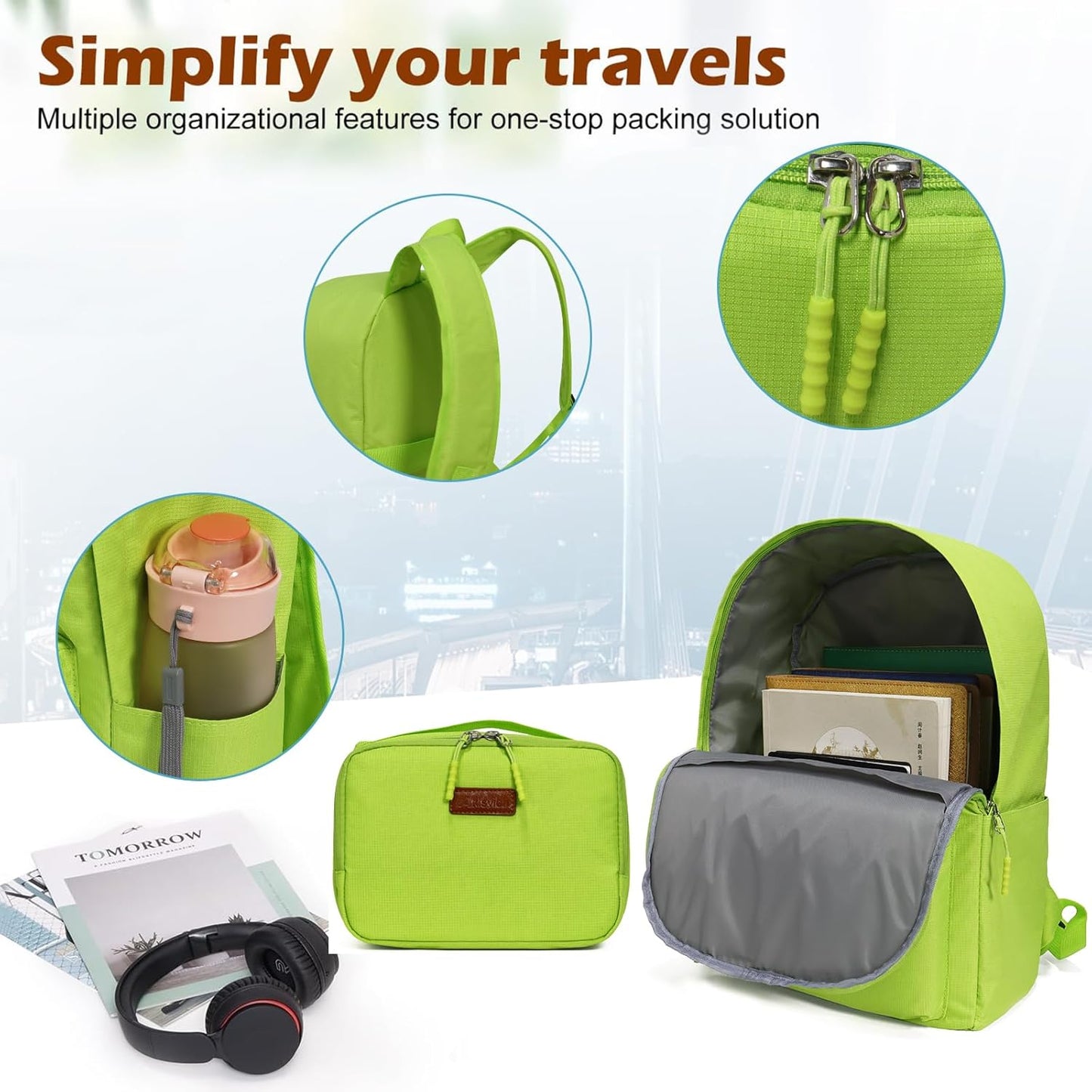 ABS+PC Carry on Luggage set with backpack 3 Pcs suitcace with Spinner wheels TSA Lock 20-In hardshell Lightweight Luggage set (Lime)