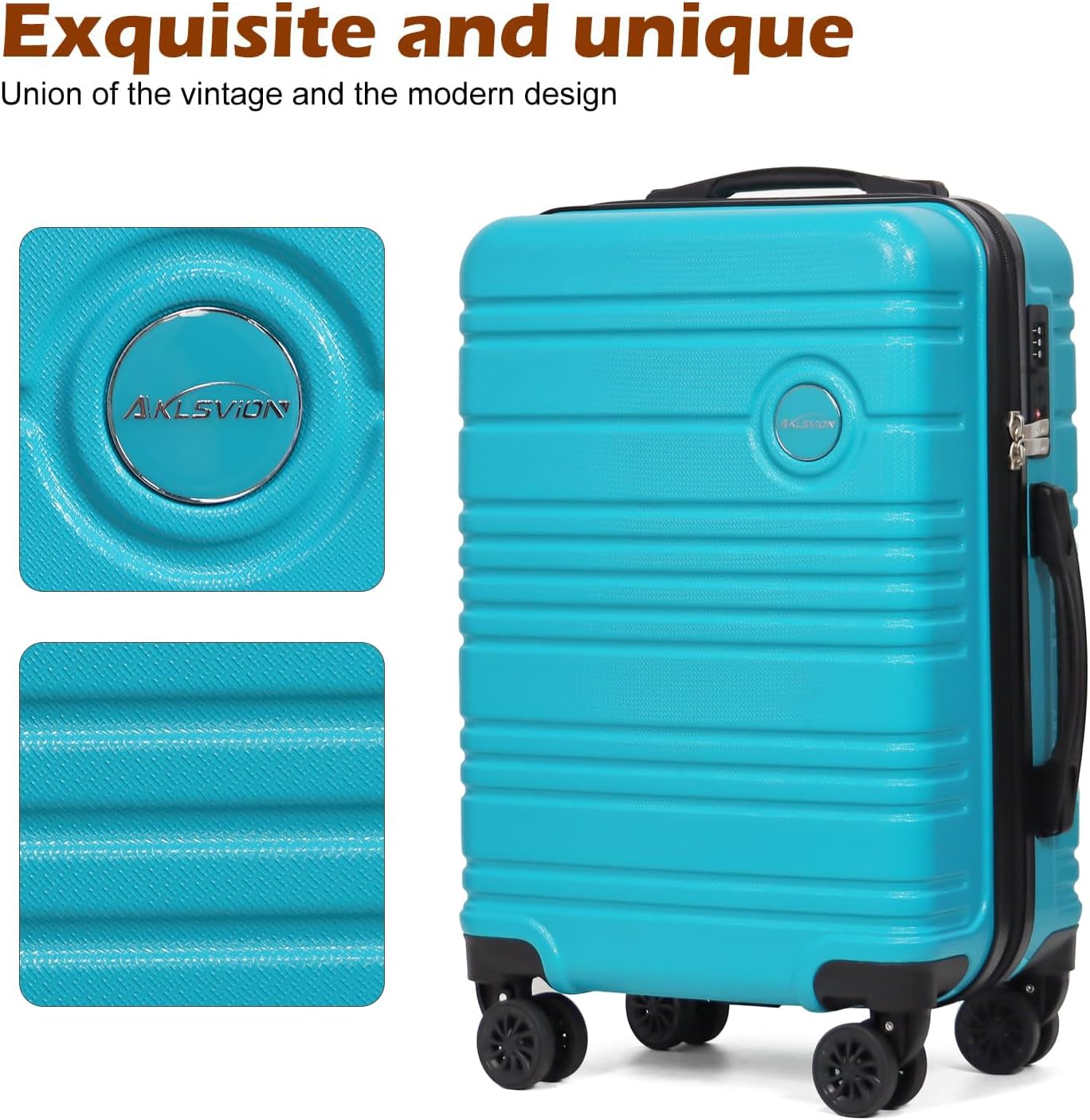 ABS+PC Carry on Luggage set with backpack 3 Pcs suitcace with Spinner wheels TSA Lock 20-In hardshell Lightweight Luggage set (Turquoise)