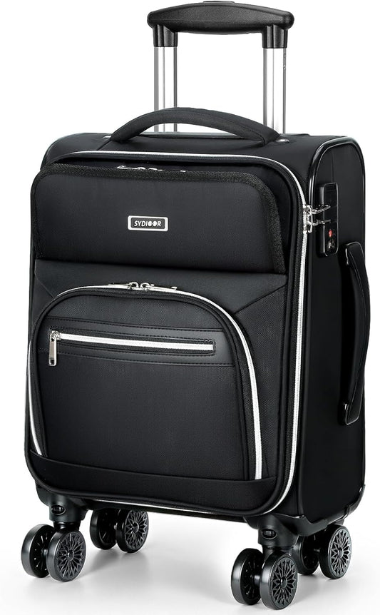 Underseat Carry On luggage Airline approved, 16-inch Softside Underseater Travel Suitcases with Wheels Lightweight Overnight Bag Small Rolling Carry-on for Women,Black