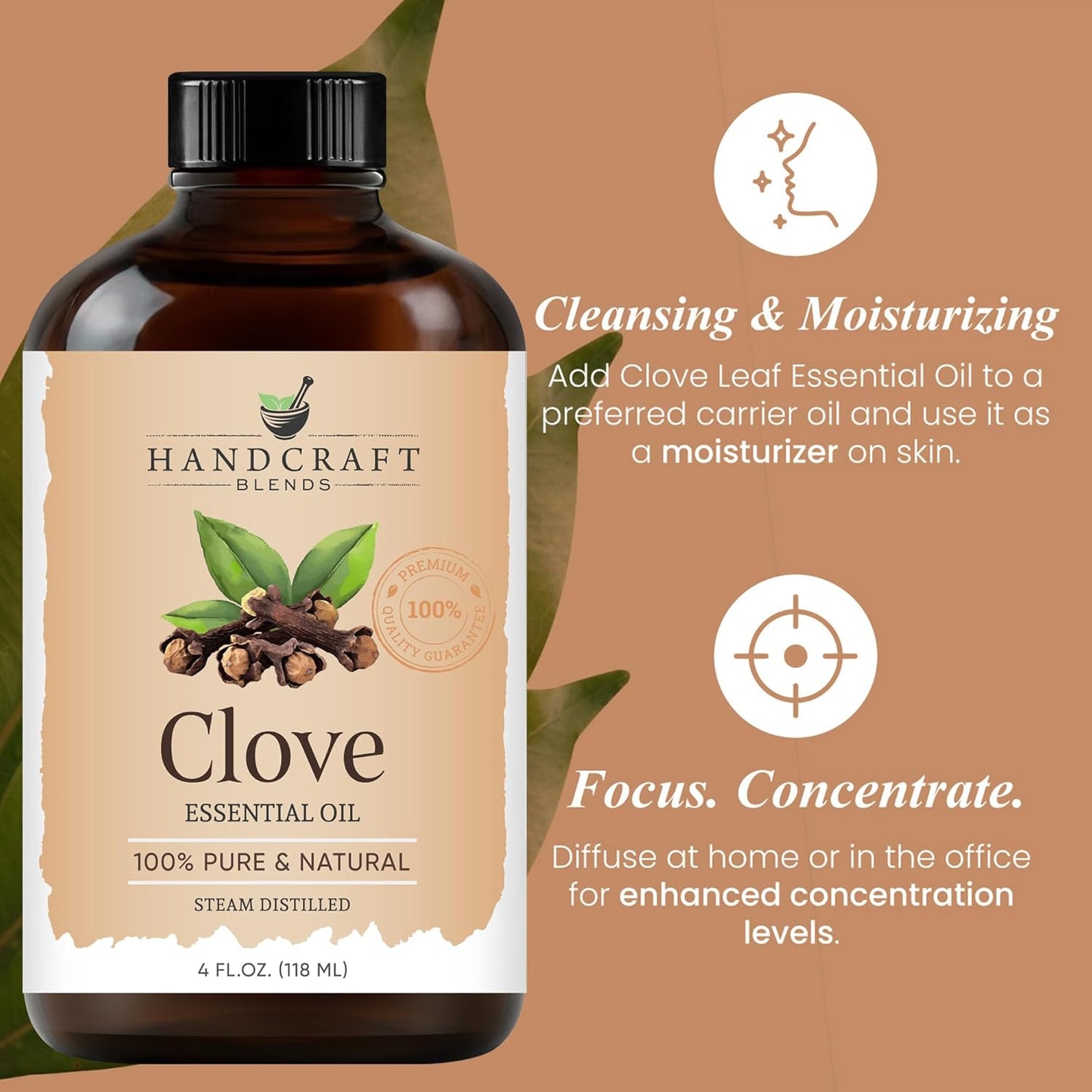 Handcraft Blends Clove Essential Oil – Huge 4 Fl Oz – 100% Pure and Natural – Premium Grade Essential Oil for Diffuser and Aromatherapy, Skin, Massage, Candle and Soap Making Fragrance