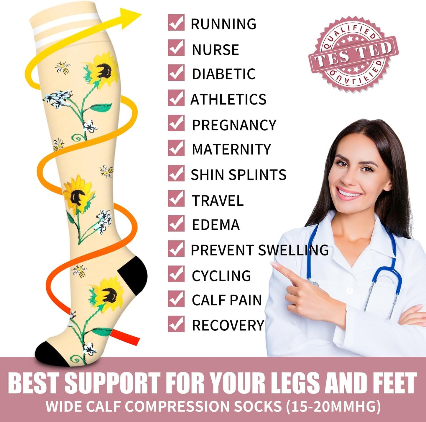 Bluemaple Compression Socks for Women & Men Circulation (6 Pairs) 15-20 mmHg is Best Support for Athletic Running Cycling
