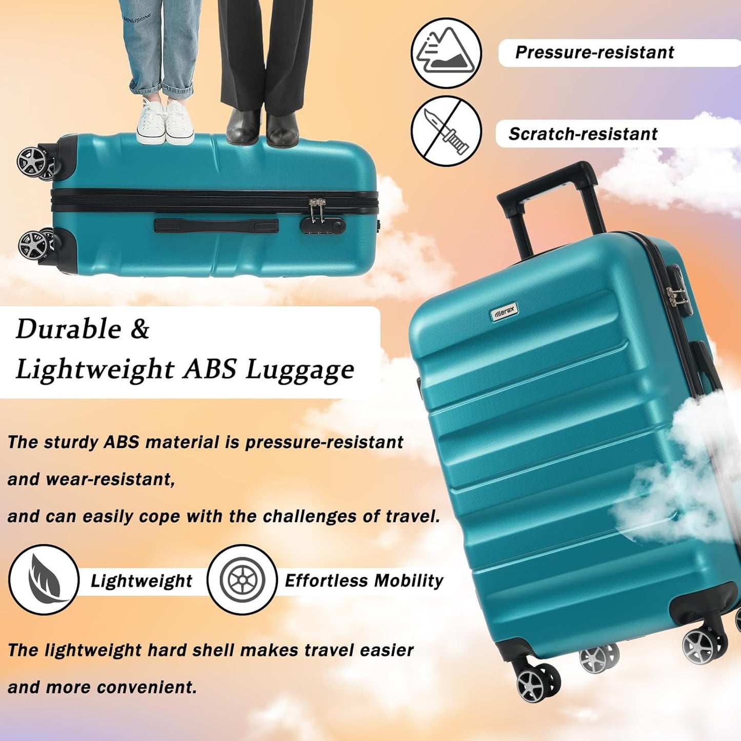 Merax Luggage Set 13 Piece, Hardshell ABS Suitcases with 8 Silent Spinner Wheels, Durable and Lightweight Travel Luggage for Family Trips, Blue