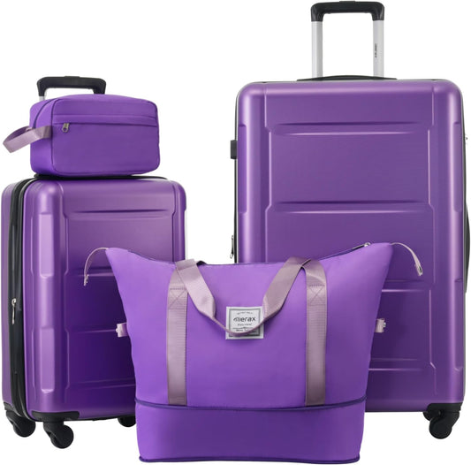 Merax Luggage Set 2 Piece Suitcase Sets with Spinner Wheel,Lightweight Hardside Expandable Travel Laggage with TSA Lock,Suitcase with Travel Bag(20"/28",Purple)