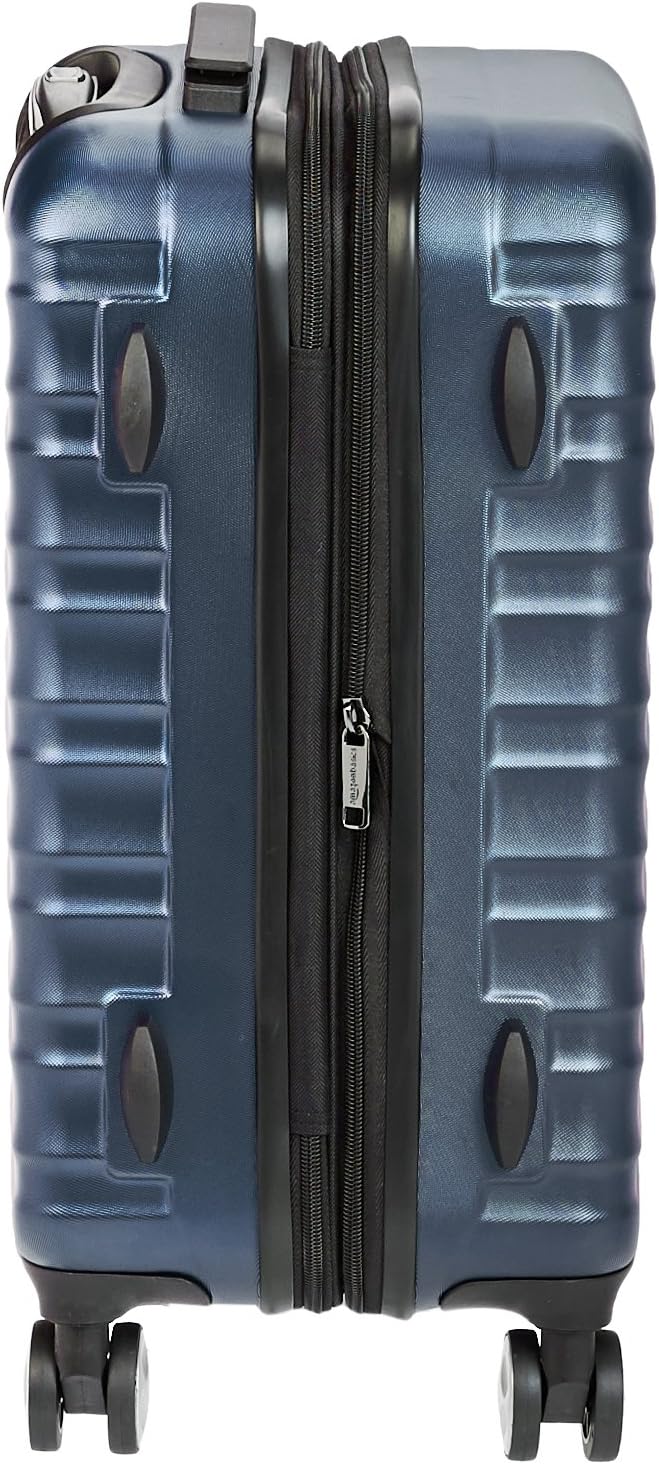 Amazon Basics 21-inch Carry On Luggage, Suitcase With Wheels (8 Spinner Wheels), TSA Lock, Expandable Capacity, Interior Divider and Pocket For Dry and Damp Clothes, Navy Blue