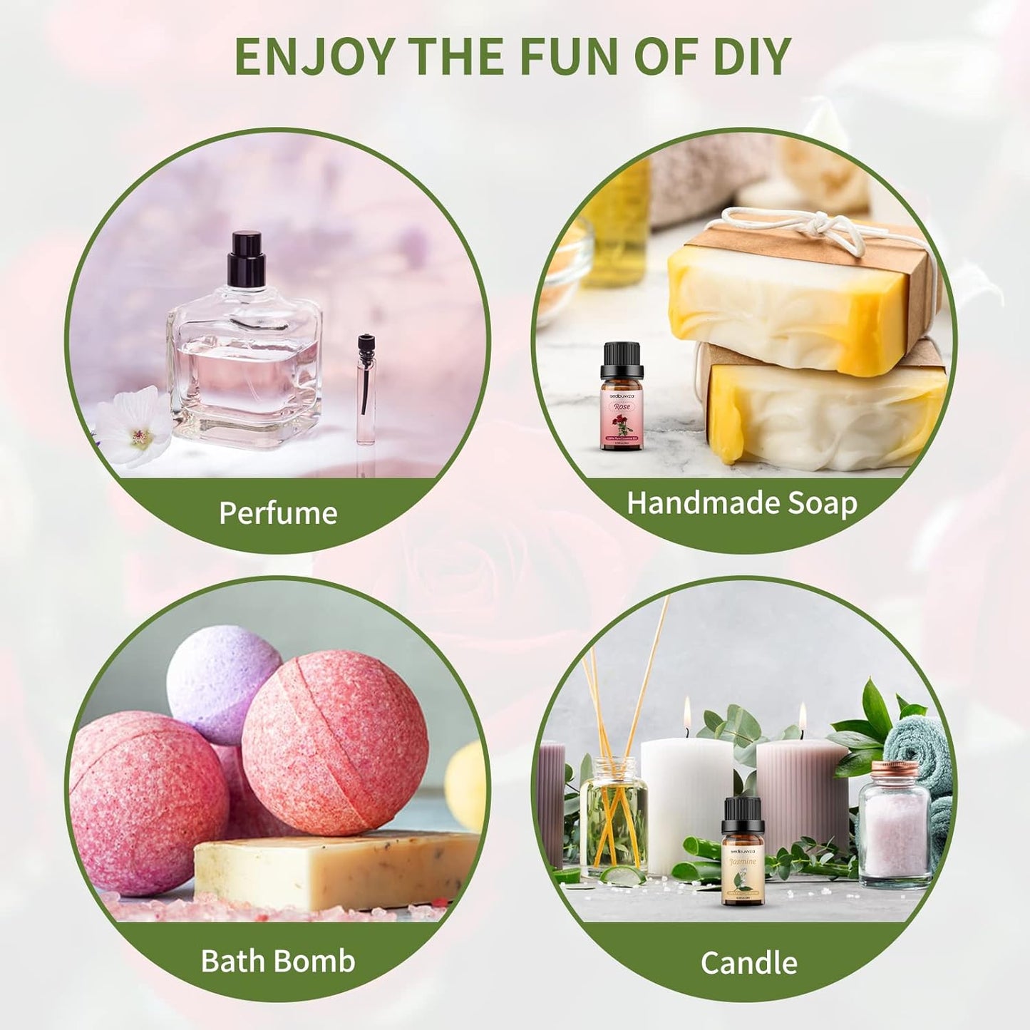 Sedbuwza Rose Jasmine Essential Oil Set, Rose Fragrance Oil Jasmine Scent Oil Set for Diffuser, Aromatherapy, Massage, Soap, Candle Making 2 x 10 ml