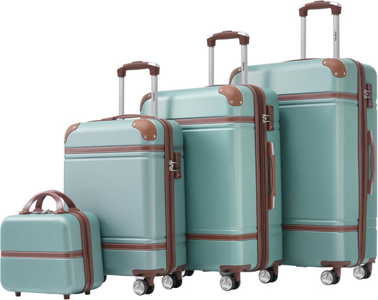 Merax Luggage Set 3 Piece Suitcase Set with 1 Cosmetic Case Expandable Spinner Wheels Vintage Luggage Sets(Blue Green,20"+24"+28")