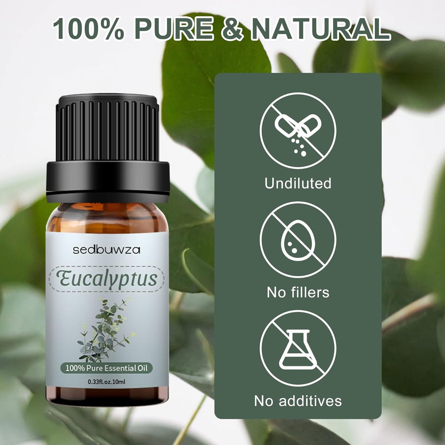 Sedbuwza Eucalyptus Essential Oil, Pure Organic Eucalyptus Fragrance Oil for Diffuser, Humidifier, Soap, Candle, Perfume