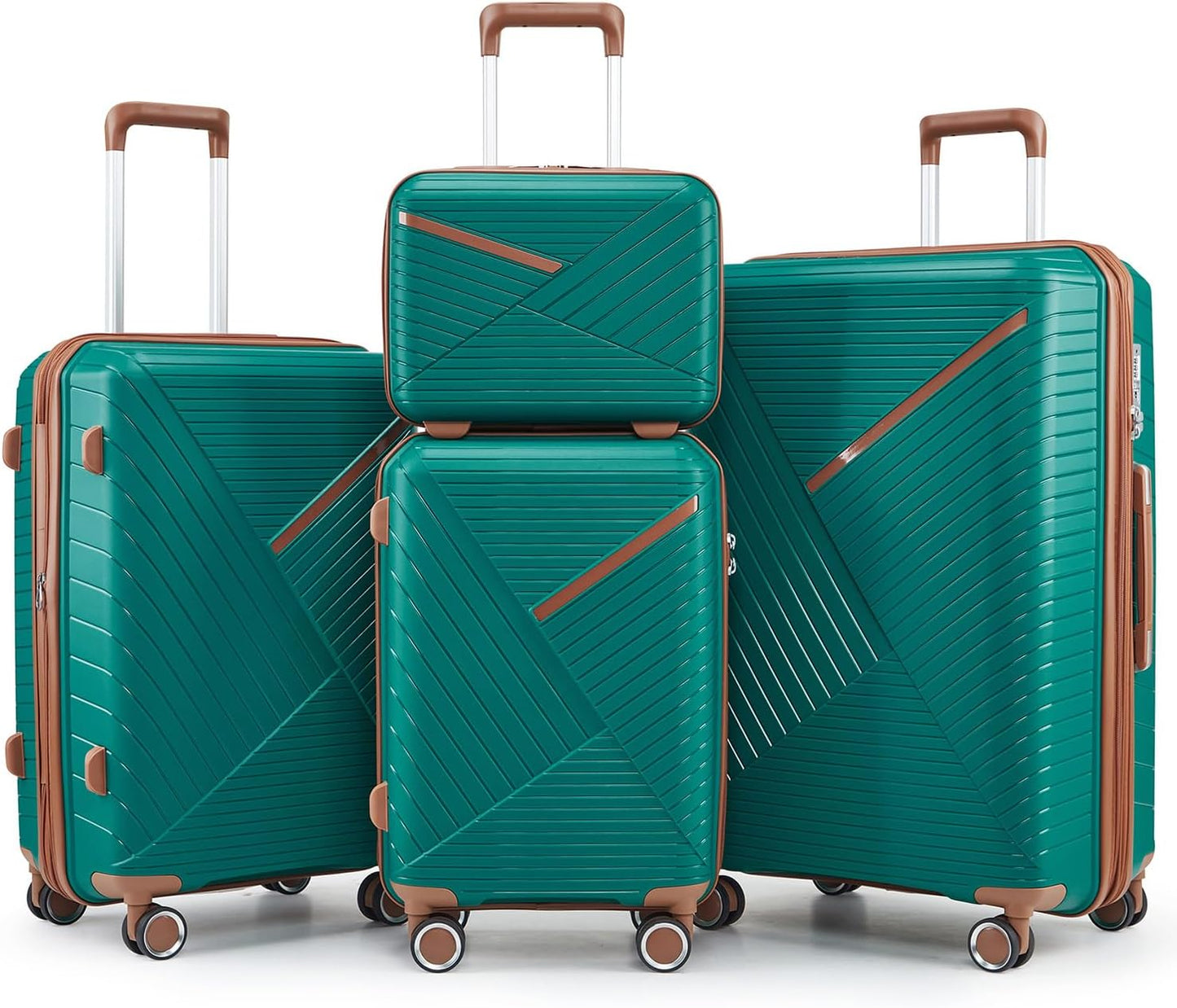 4-Piece Expandable Hardshell Luggage Set with TSA Lock (14/20/24/28) - Lightweight PP Suitcases, 360° Silent Spinner Wheels and Durable 100LB Handle for Air Travel (D# Coral)